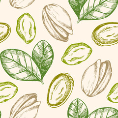 Vintage hand drawn seamless pattern with pistachio. - 619108936