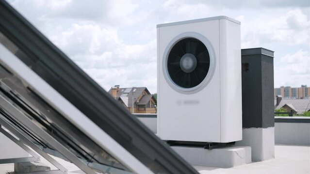 HVAC heating, ventilation and air conditioning systems. Heat pump on the roof