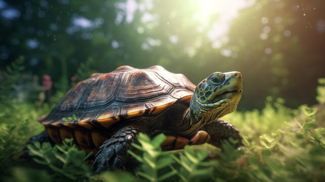 turtle on the grass HD 8K wallpaper Stock Photographic Image