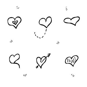 heart arrow love set doodle hand drawn