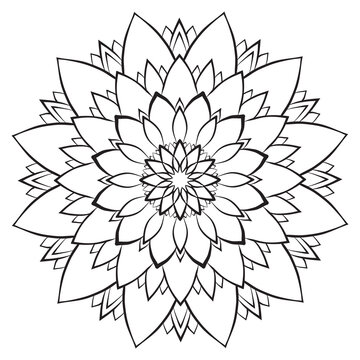 Flower mandala coloring page. Simple symmetric floral shape for mindful coloring