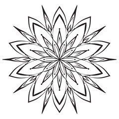 Flower mandala coloring page. Simple symmetric floral shape for mindful coloring