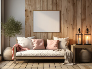 Mockup frame in cozy Home Interior Background, Mockups Design 3D, High-quality Mockups, Generative Ai