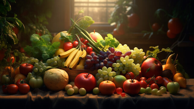 fruits and vegetables on the table HD 8K wallpaper Stock Photographic Image