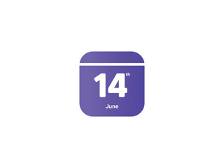 14th June calendar date month icon with gradient color, flat design style vector illustration