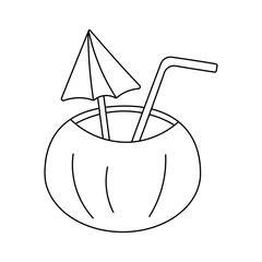 cocktails party coconut alcohol line doodle icon