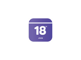 18th June calendar date month icon with gradient color, flat design style vector illustration