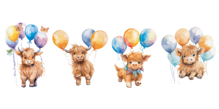 watercolor baby Highland cow clipart for graphic resources
