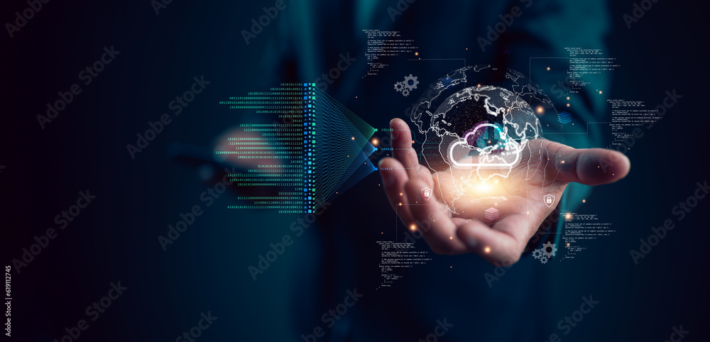 Aufkleber AI technology to help manage big data. Learning of Artificial Intelligence for Business Analytics. Data Mining, analyzing and visualizing complex data, innovation for futuristic, business automation.