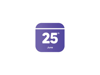 25th June calendar date month icon with gradient color, flat design style vector illustration