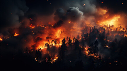 forest fire at night, created with Generative AI