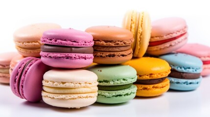 Fototapeta na wymiar A bunch of macarons stacked on top of each other. Generative AI image.