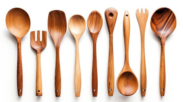 A group of wooden spoons and spoon spoons. Generative AI image.
