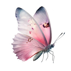 Watercolor cute pink butterfly illustration Generative AI, png image.
