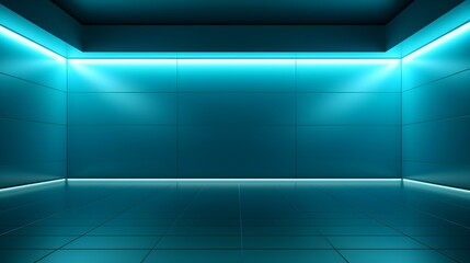 Empty geometrical Room in Cyan Colors with beautiful Lighting. Futuristic Background for Product Presentation.