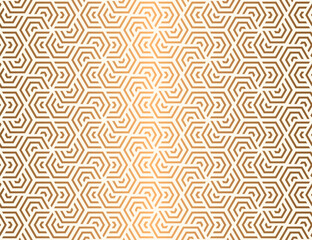 Fototapeta premium Seamless hexagon pattern with gold striped lines. Luxury repeat background vector for print artwork.