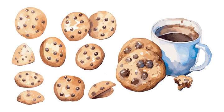 watercolor Chocolate Chip Cookies clipart for graphic resources