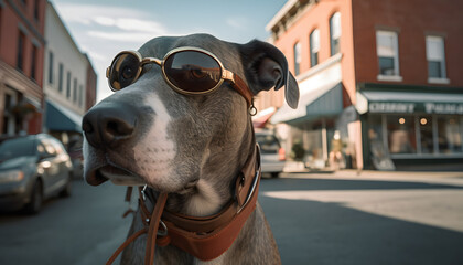dog in the city sunglasses