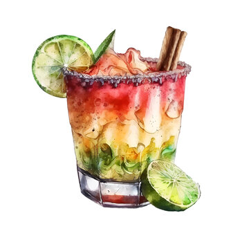Watercolor Mexican cocktail tequila illustration Generative AI, png image.