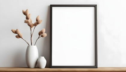 Fototapeta na wymiar Canvas print: Three empty vertical picture frame mockup in bright modern room