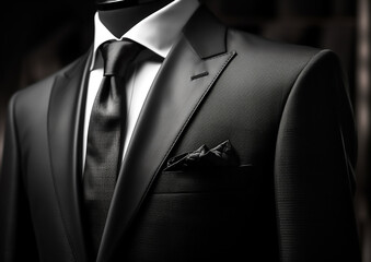 Closeup black suit for businessman, Generative Ai