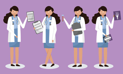 Obraz premium Bundle of 4 woman character set of various professions, lifestyles and expressions of each character