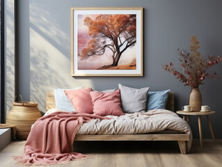 Mockup frame in home interior with rattan furniture, Mockups Design 3D, High-quality Mockups, Generative Ai