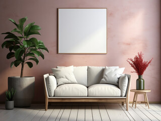 Mock Up poster frame in living room interior, Mockups Design 3D, High-quality Mockups, Generative Ai