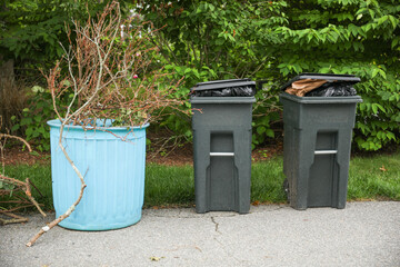 plastic-filled trashcan, symbolizing the detrimental impact of plastic waste on the environment, highlighting the urgent need for sustainable solutions