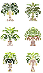 set of palm trees coconut, tropical tribal illustration, vector icon decoration ornament.