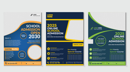 Back to school Set of brochure design templates on the subject of education, school, online learning.
Vector illustrations for flyer layout, Kids back to school education admission flyer poster layout