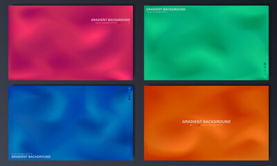 Design of bright pink, blue, green, orange wavy wallpapers for landing pages. Horizontal silky emerald backgrounds with gradient defocused soft pattern. Layout of widescreen banners with copy space