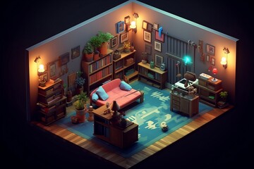 32 bit isometric 3D  Gaming Room 