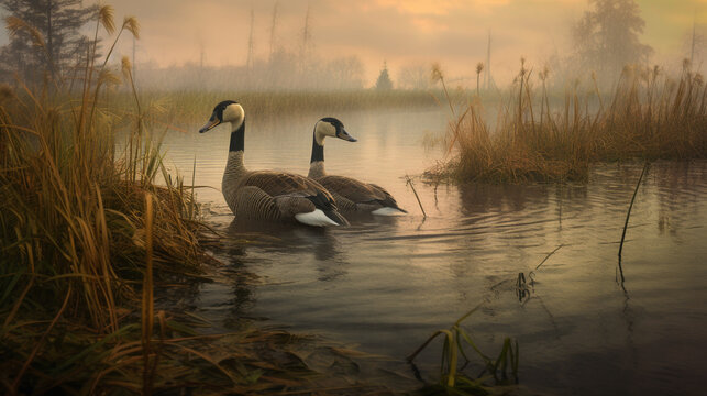 swans on the lake HD 8K wallpaper Stock Photographic Image