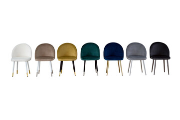 stylish, modern chairs in a row, different colors