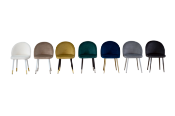 stylish, modern chairs in a row, different colors