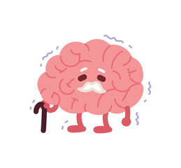 Old age brain, brain anthropomorphism concept character illustration.