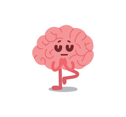 Brain doing yoga, brain anthropomorphic concept character illustration.