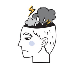 The brain of a depressed man. Sadness and melancholy concept character illustration.