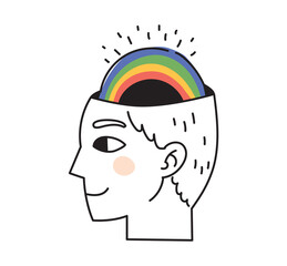 Positive male brain. Joy and enjoyment concept character illustration.