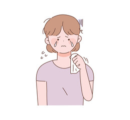 Woman crying in sorrow. Depression concept character illustration.