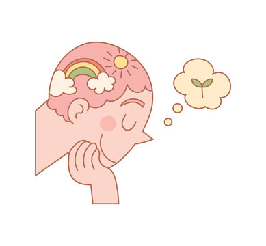 Positive male brain. Joy and enjoyment concept character illustration.