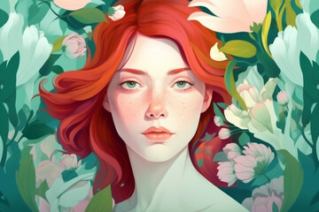 face woman pastel portrait trend lady beauty flower girl colourful tender. Generative AI.