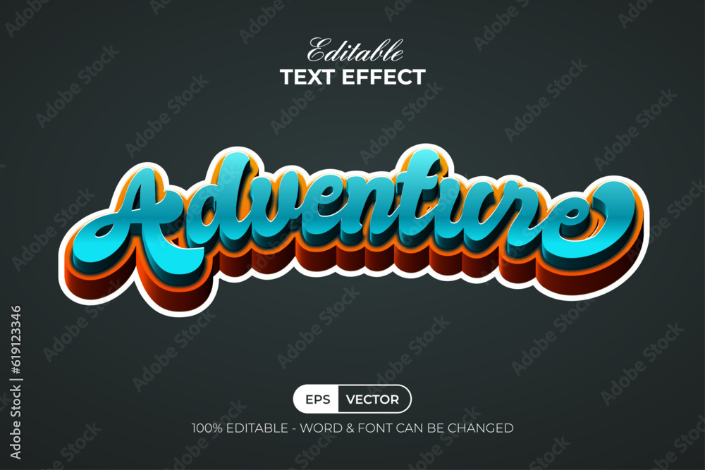 Poster adventure 3d text effect style. editable text effect typography.