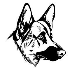 German Shepherd head. Vector outline design.