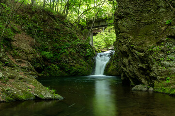 Naklejka premium 長野県南相木村の南相木川の千ヶ滝