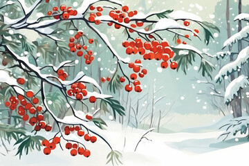 tree celebration red tree decoration holiday berry winter christmas branch green. Generative AI.