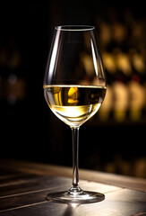 Verre de vin blanc sur un comptoir en bois, illustration de boisson, ia générative