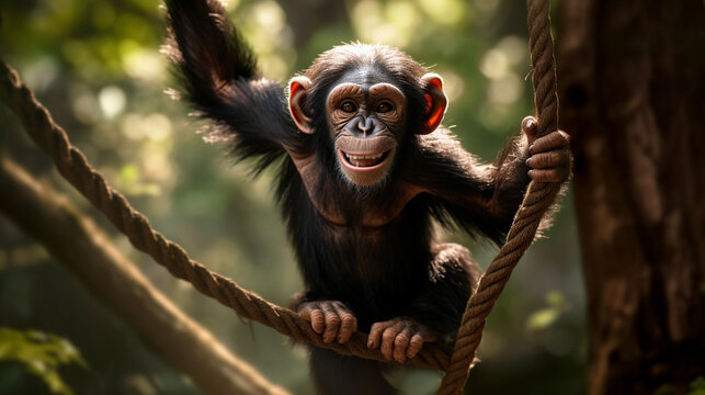monkey sitting on a tree HD 8K wallpaper Stock Photographic Image