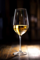 Verre de vin blanc sur un comptoir en bois, illustration de boisson, ia générative